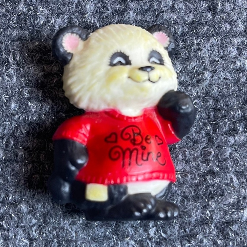 Vintage 1982 Hallmark Shirt Tales Pammy Panda Be Mine Red Sweater Pin Brooch